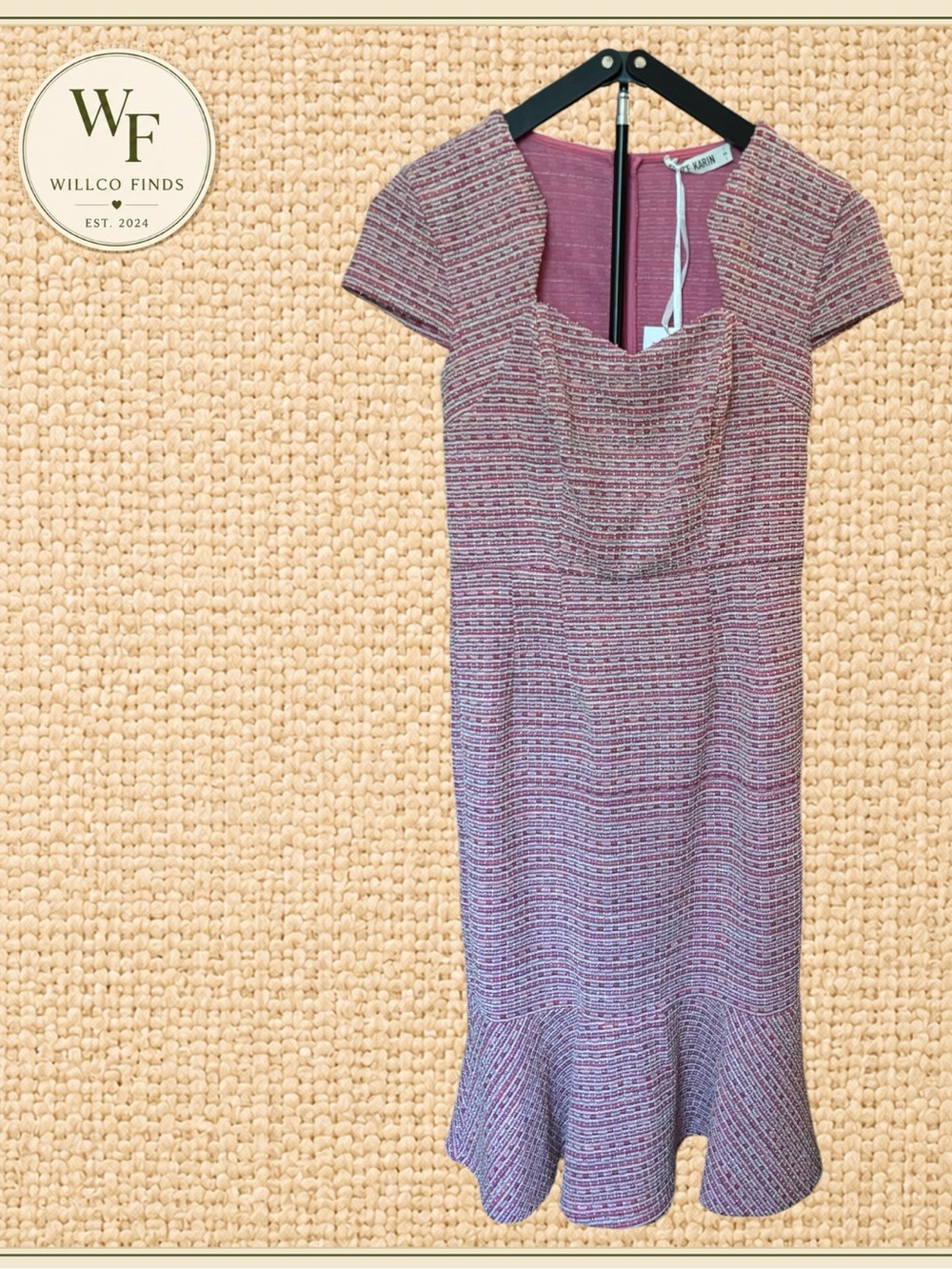 NWT Grace Karin S Pink Tweed Midi Dress Sweetheart Neck Mermaid Hem